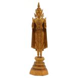 Antique Thai gilt bronze figure of standing Rattanakosin Buddha, later overpainted, 52cm high For