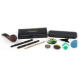 Vintage and later objects including Parker fountain pen and ballpoint pen with case, Art Deco