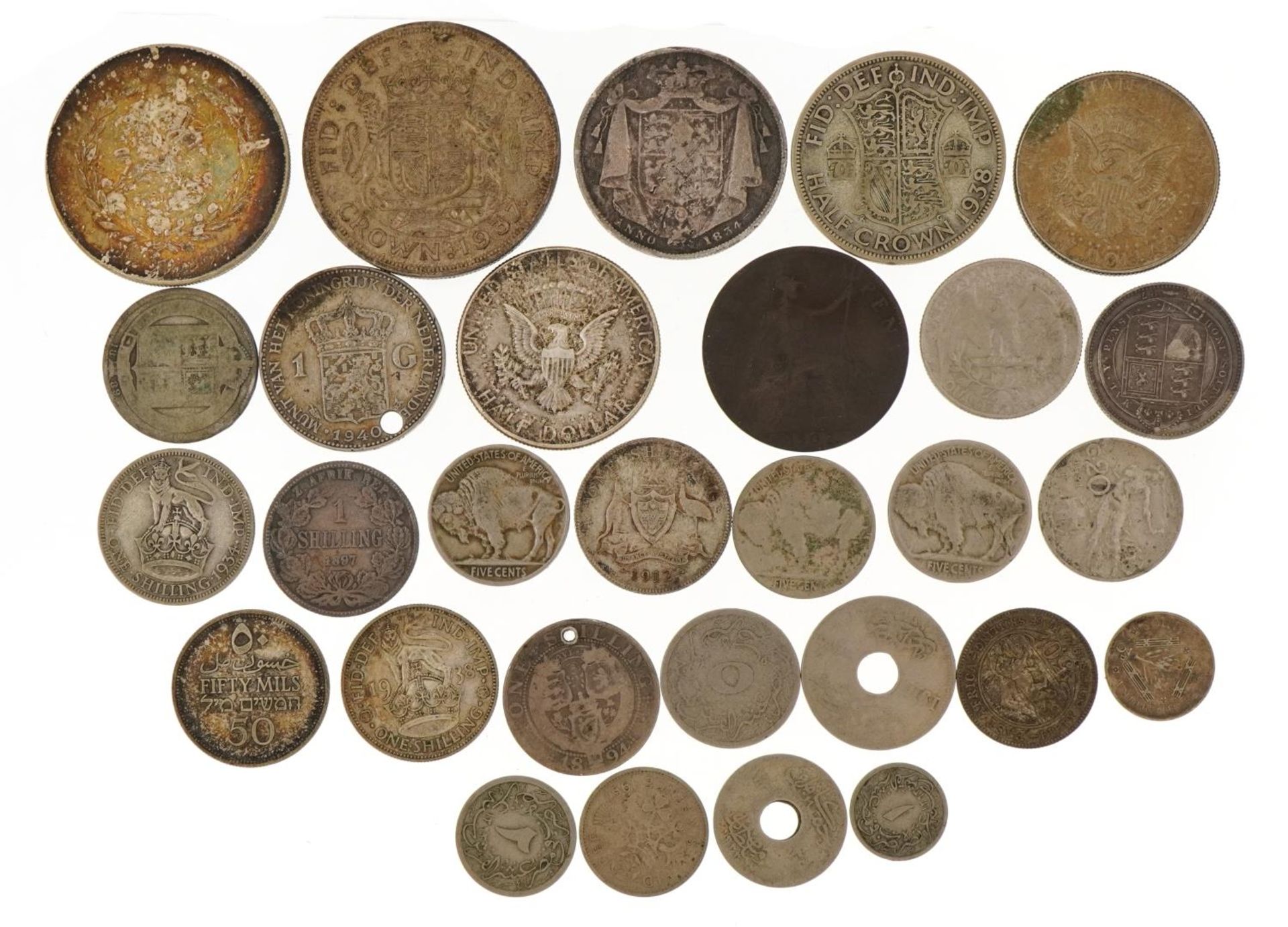 Antique and later British and world coinage including Victorian 1887 shilling, 1937 crown and 1834 - Image 4 of 6