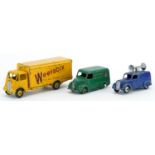 Three vintage Dinky Toys diecast vehicles comprising Weetabix Advertising Guy Van, Loud Speaker