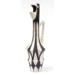 Contemporary hand painted pottery pitcher in the form of a bird, 56.5cm high For further information