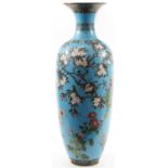 Floor standing Japanese cloisonne vase enamelled with birds amongst flowers, 103.5cm high For