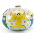Turkish Ottoman Armenian hanging ball hand painted with religious figures, 17cm in diameter For