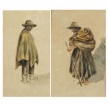 19th century beggars, pair of continental watercolours, each indistinctly monogrammed, possibly A