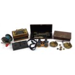 19th century and later sundry items including a Victorian Chubb & Sons cash tin, binoculars, set