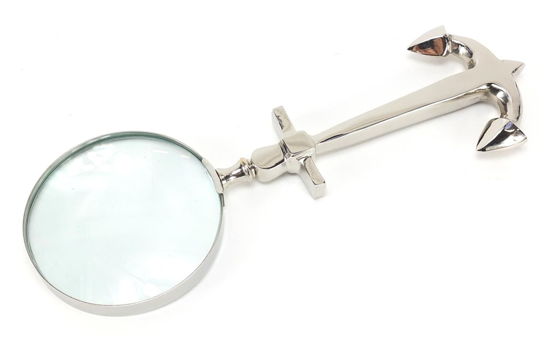 Novelty silver plated magnifying glass in the form of an anchor, 29.5cm in length For further - Bild 2 aus 2