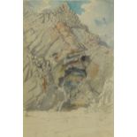 Attributed to Albert Hood - Rocky landscape, 19th century Norwegian pencil and watercolour,