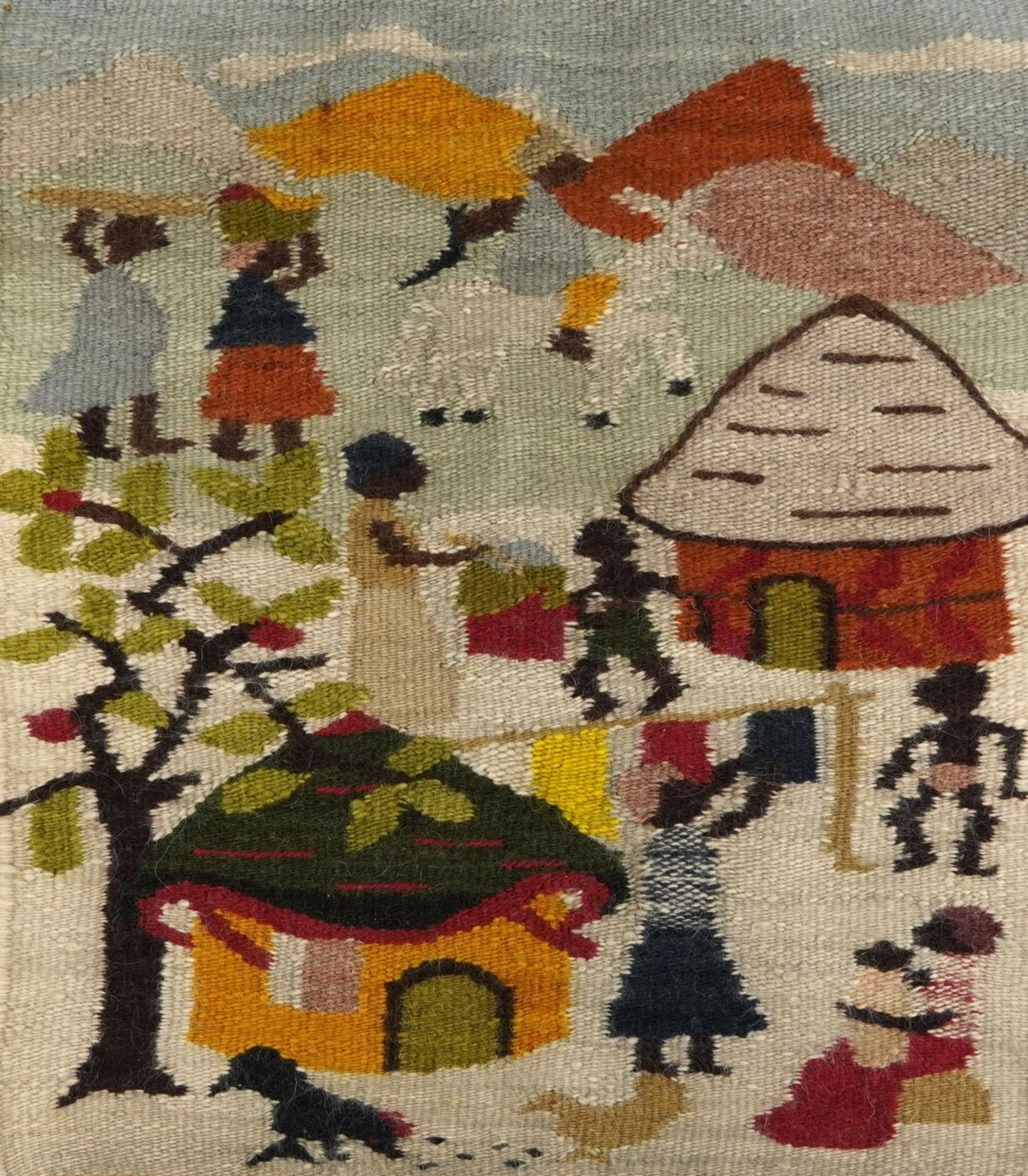 Afro Weavers hand woven wall hanging woven with a figure outside a cottage, 80cm x 62cm For - Image 2 of 4