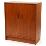 Mid century teak two door cupboard enclosing two adjustable shelves, 95cm H x 81cm W x 40cm D For