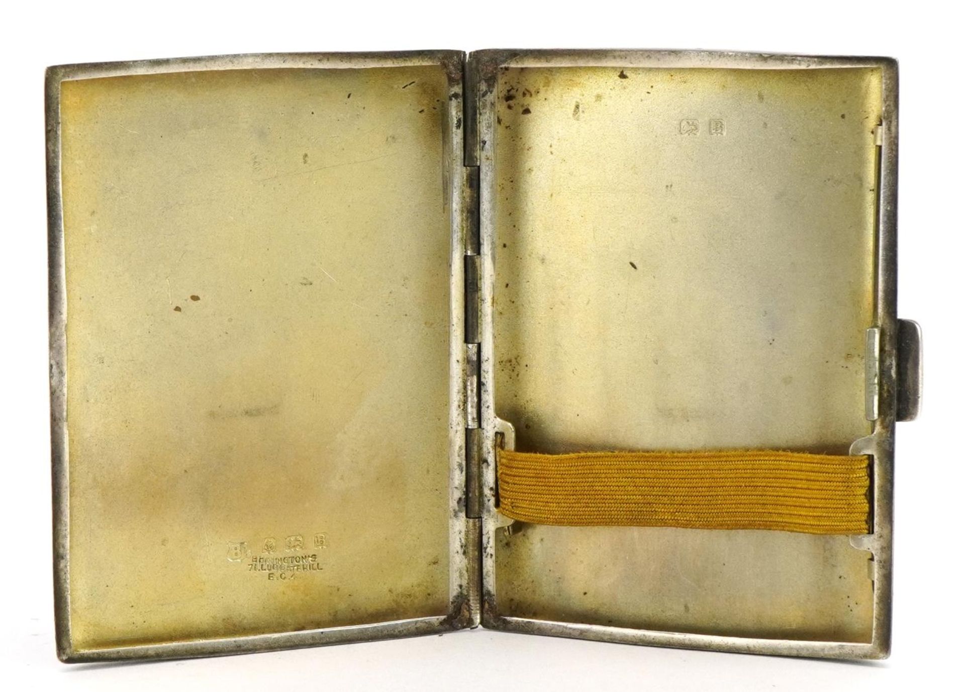 Bravingtons, George V rectangular silver cigarette case with engine turned decoration, Birmingham - Image 2 of 4