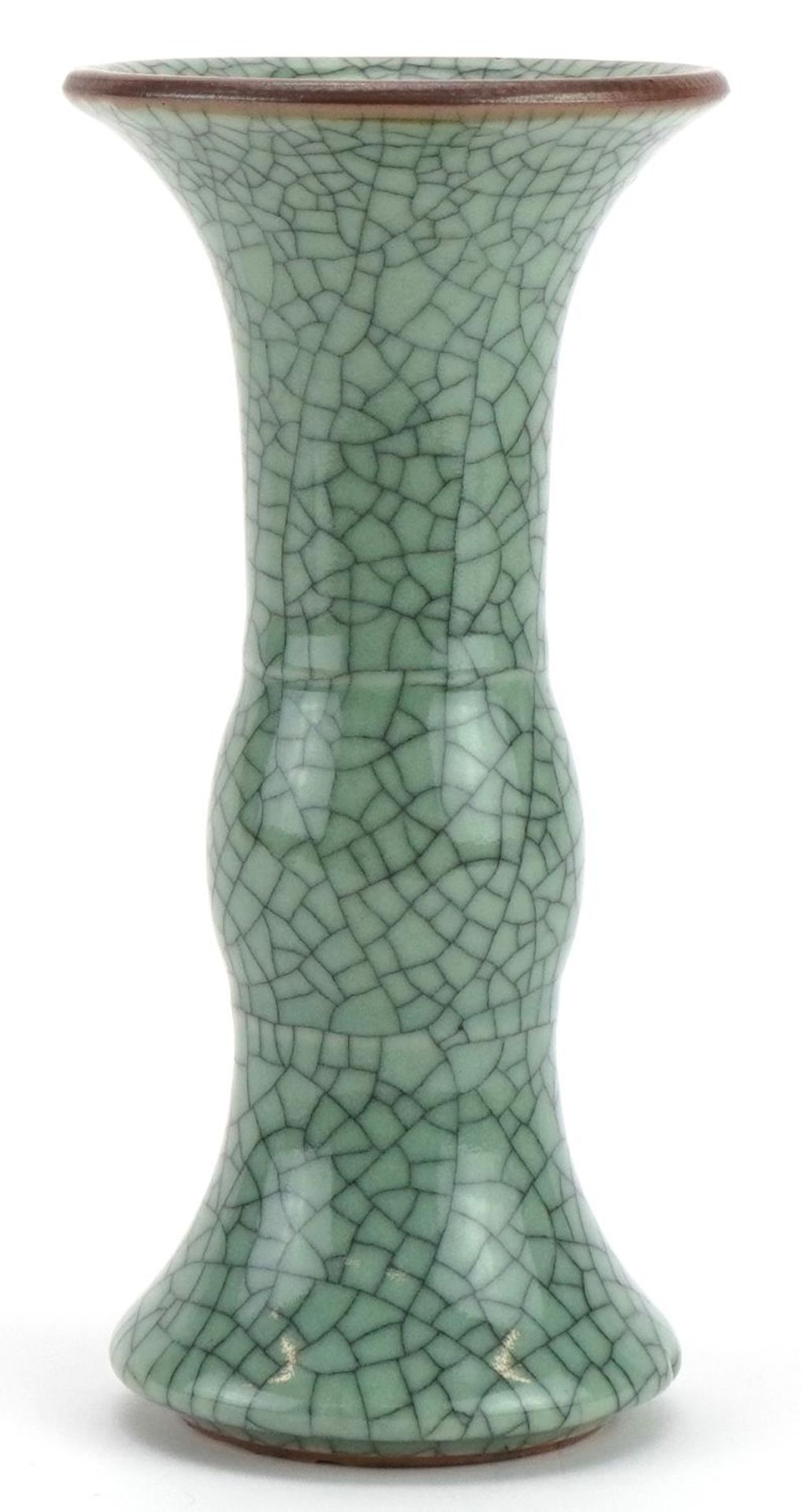 Chinese Ge ware type porcelain Gu beaker vase, 15cm high For further information on this lot - Image 2 of 3