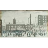 After Laurence Stephen Lowry - Outside the Mills, print in colour, copyright Soho Gallery Ltd