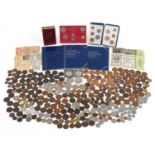 Antique and later British and world coinage and banknotes including three collection albums,