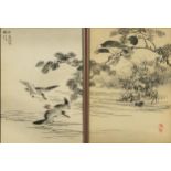 Kono Naotoyo Bairei - Birds in flight and birds above water, pair of Japanese woodblock prints