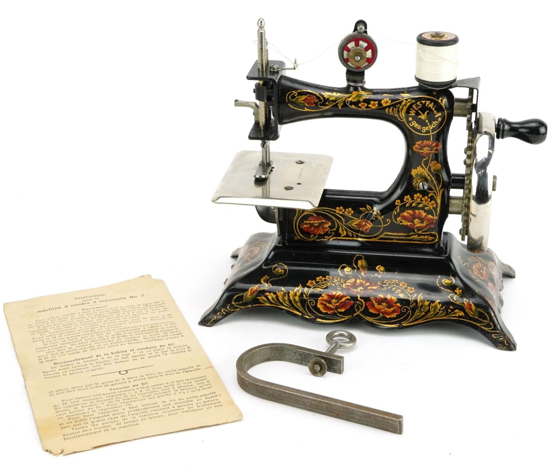 19th century German Westfalia hand operated child's sewing machine, no 7 with box and - Image 3 of 7