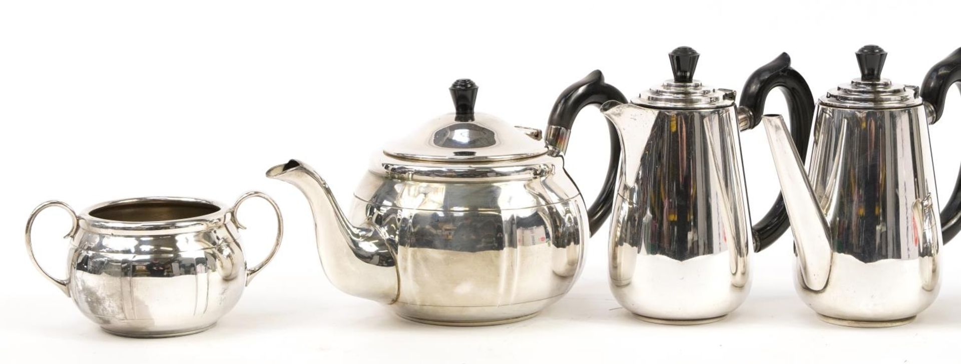 Silver plated items including a Modernist three piece tea set and matching water pot and coffee - Image 7 of 11
