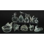 Ten Swarovski Crystal animals including birds on a bird bath, duck, hedgehog and butterfly, the