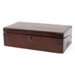 Victorian mahogany campaign style writing slope with fitted interior and glass inkwells, 15cm H x