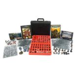 Collection of Warhammer figures, accessories and booklets including Blood Angels and Space Marines