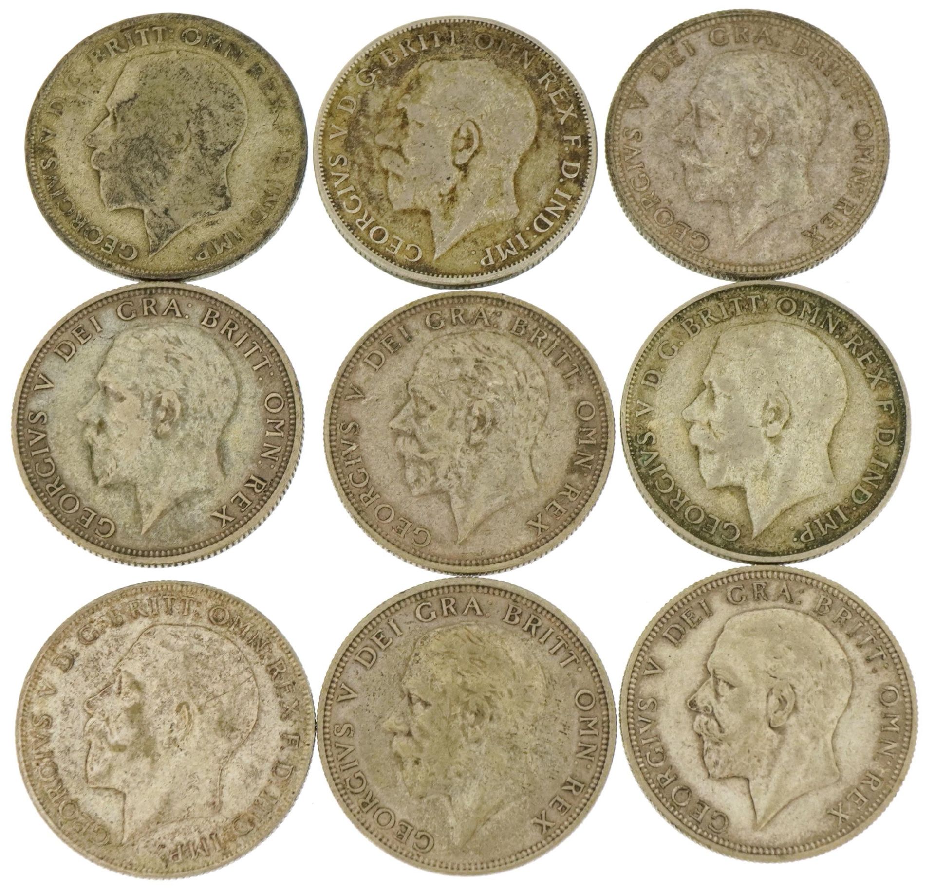 Nine George V pre 1947 florins For further information on this lot please contact the auctioneer