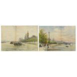Charles James Lauder - Thames Embankment scenes with Houses of Parliament and St Paul's Cathedral,
