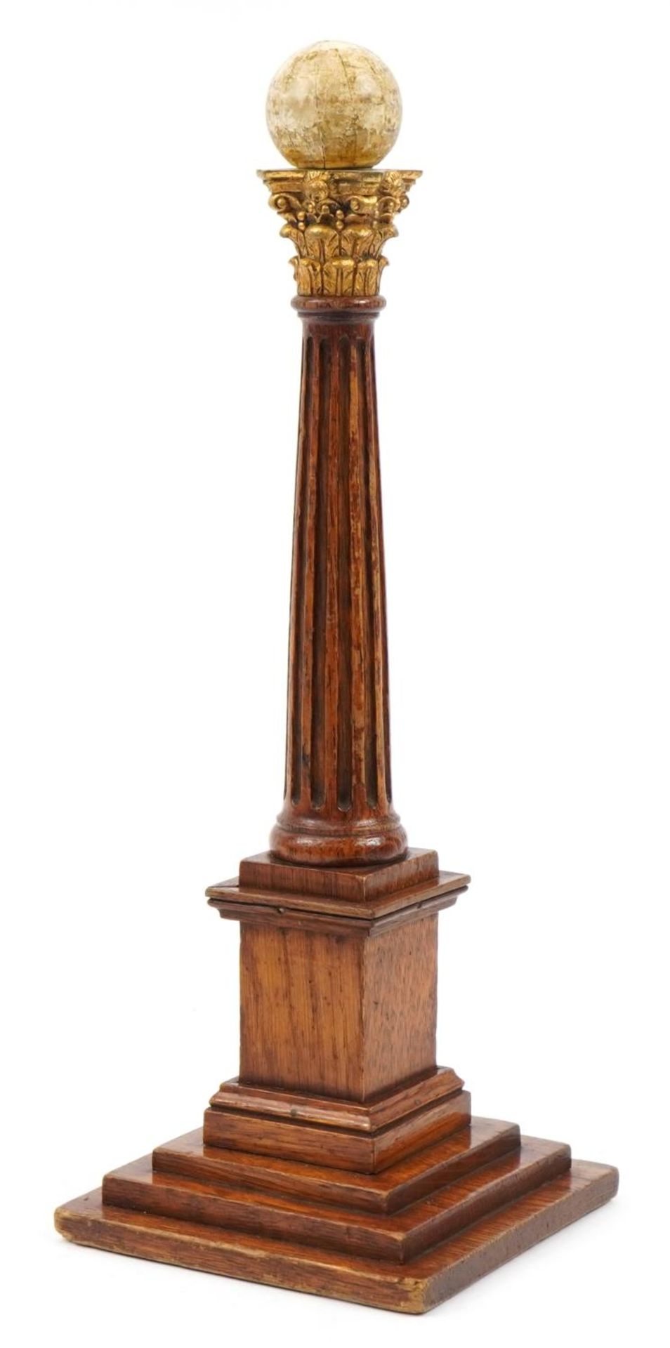 Victorian masonic oak Doric warden's column with globe terminal, 42cm high For further information - Bild 2 aus 3