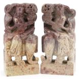 Good pair of Chinese soapstone bookends, each finely carved with a Guanyin on an elephant and