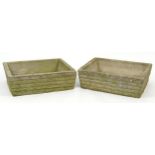 Pair of rectangular garden stoneware planters, 20cm H x 65cm W x 52cm D For further information on