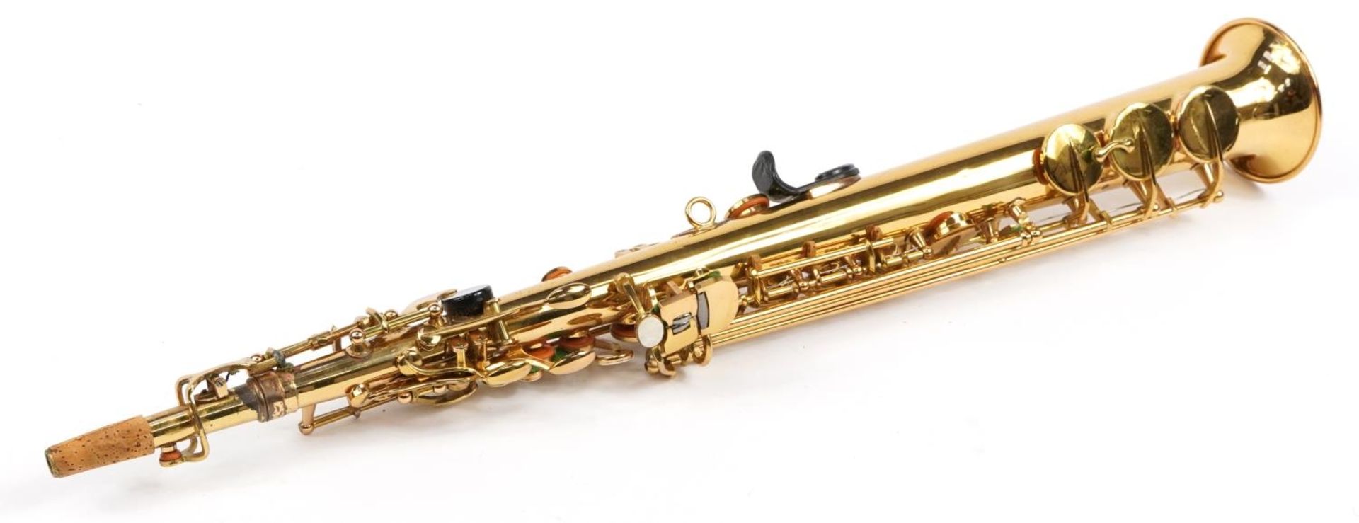Earlham brass soprano saxophone with fitted case, the saxophone 64cm in length For further - Bild 4 aus 5