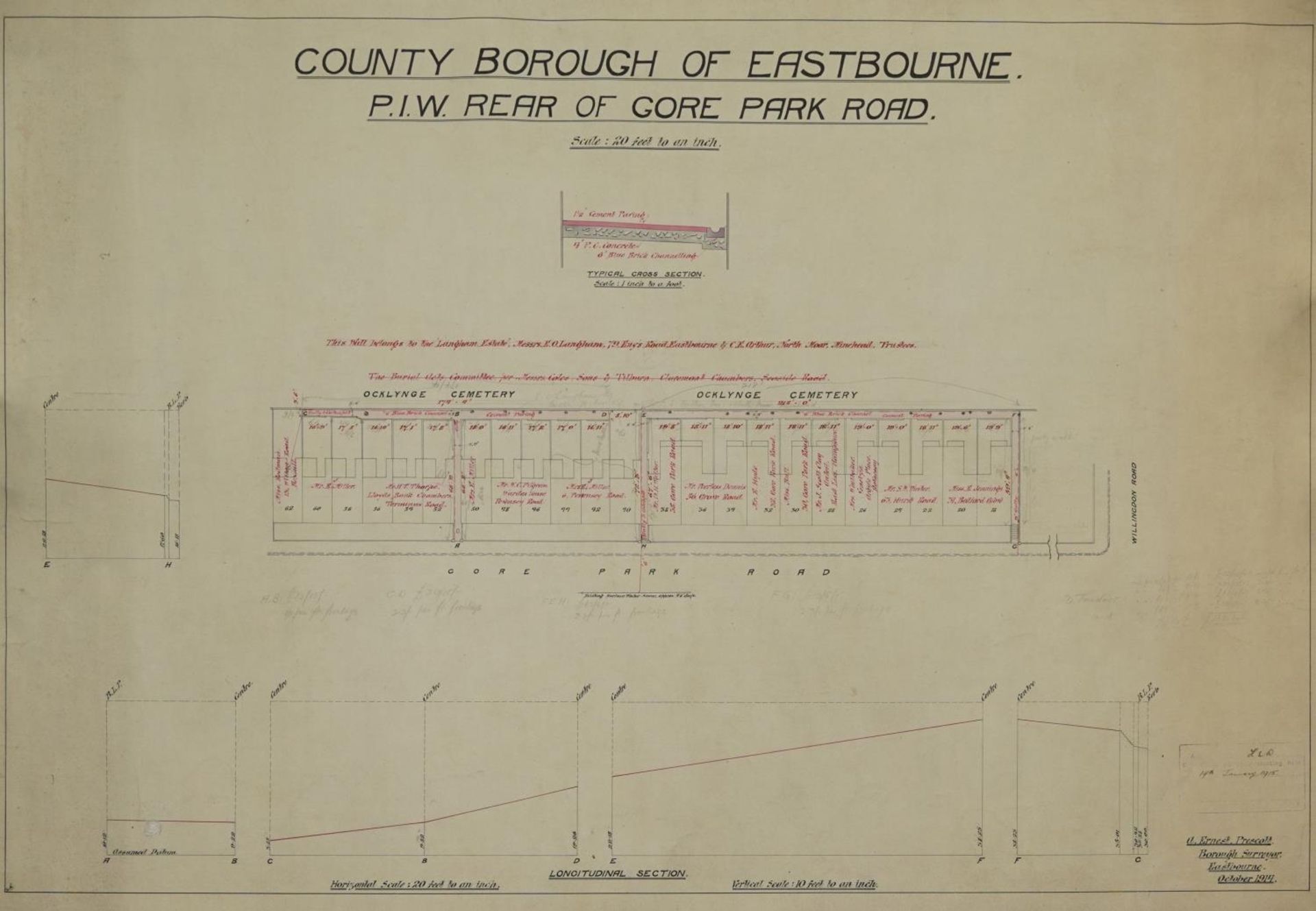 Six Eastbourne Borough canvas road plans, Rear of Gore Park Road, cross sections, alternations to - Image 5 of 14