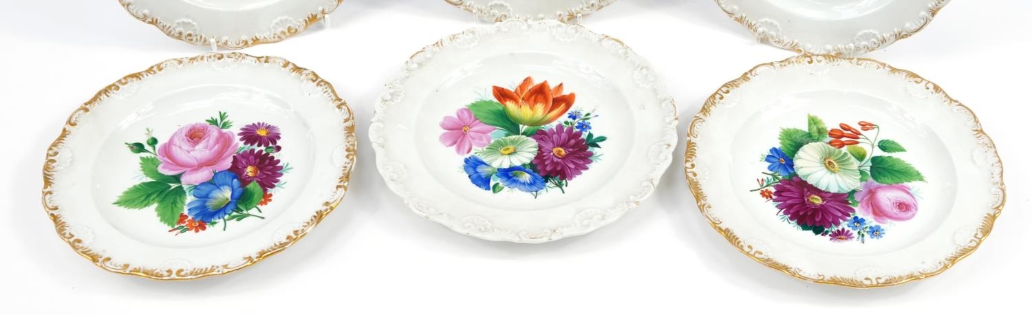 Meissen, set of six 19th century German porcelain cabinet plates finely hand painted with flowers, - Image 3 of 5