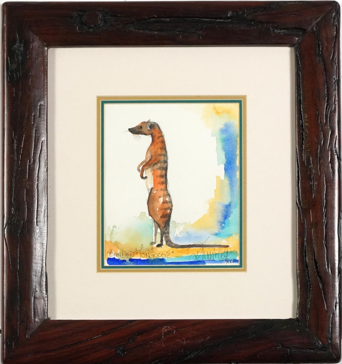 Crested Crane and Banded Mongoose, pair of watercolours, each indistinctly signed and dated 2001, - Image 7 of 9