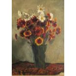 Karl Hayd - Still life flowers in a vase, Austrian oil on board, label verso, mounted and framed,