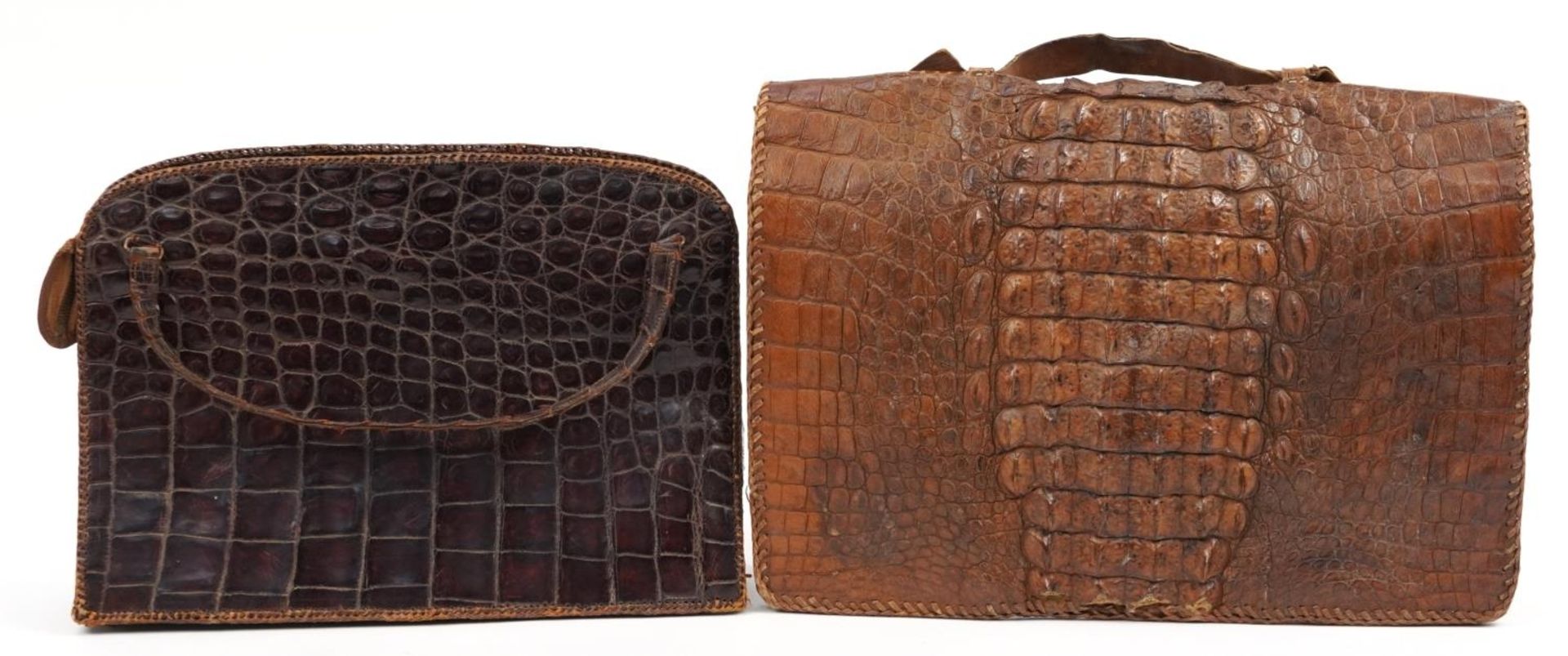 Two vintage crocodile skin bags, the largest 41cm wide For further information on this lot please - Image 2 of 3