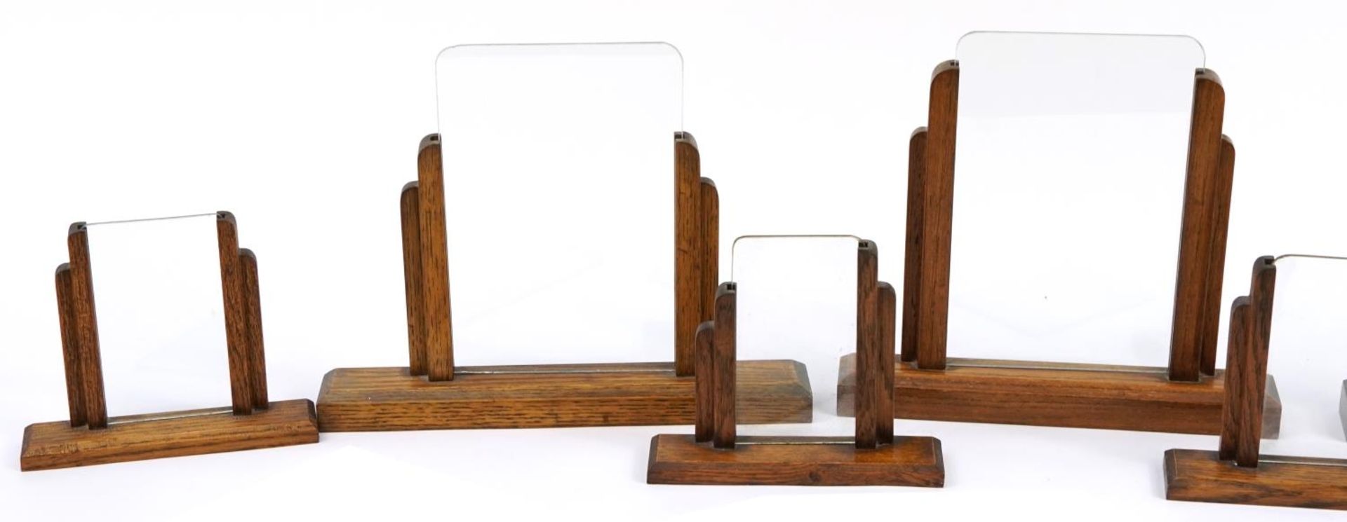 Eight Art Deco oak photo frames with glass inserts including two pairs, the largest 33.5cm wide - Image 2 of 3