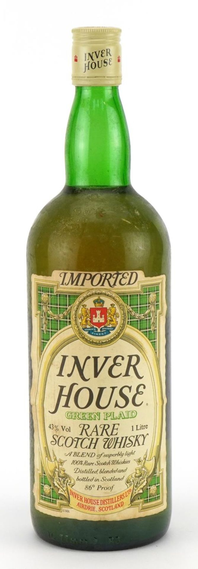 One litre bottle of Inver House Green Plaid Rare Scotch Whisky For further information on this lot