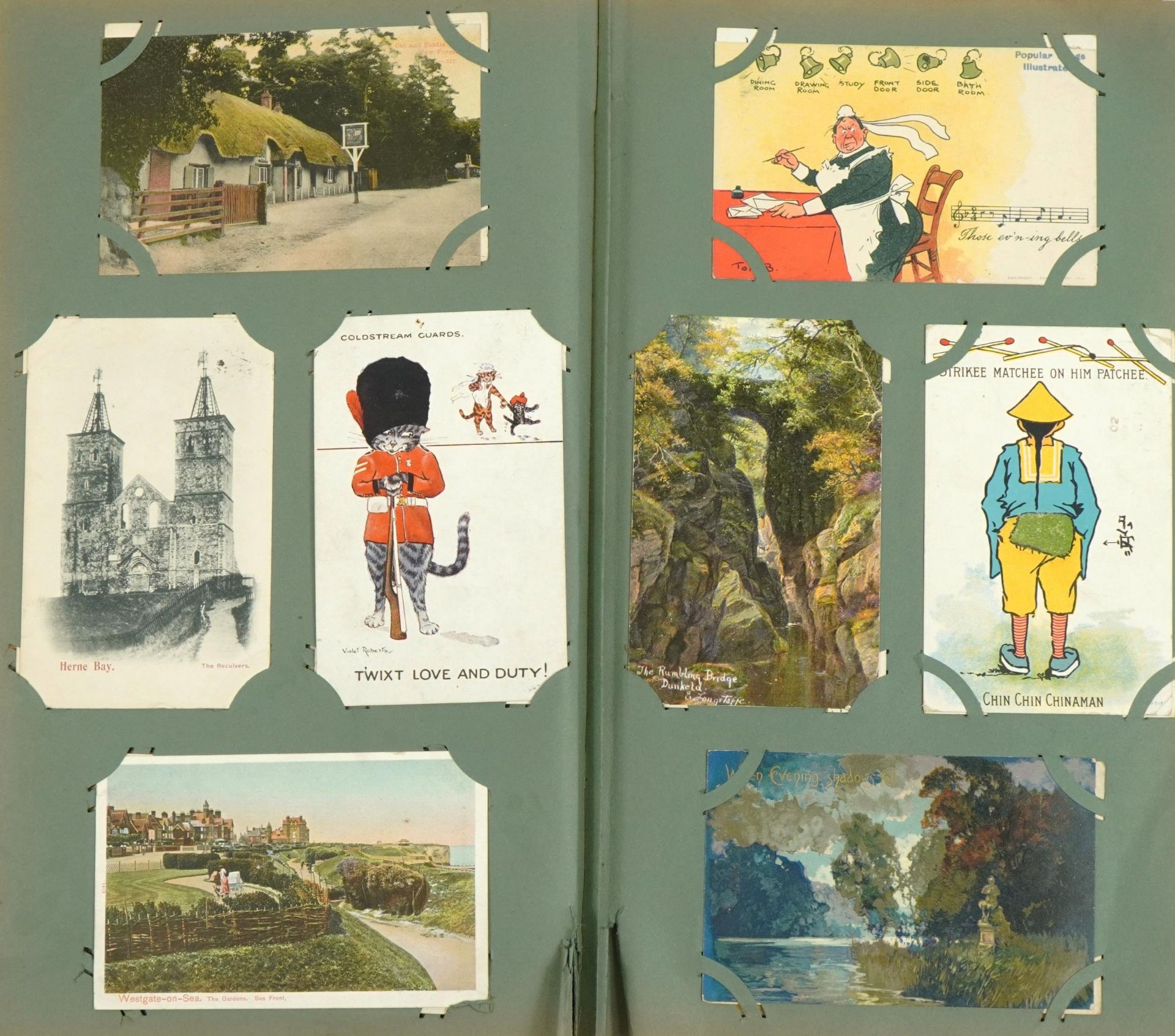 Edwardian and later topographical, social history and comical postcards arranged in an album - Image 13 of 15