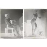 Two vintage black and white glass photographic slides of nude females, each 11cm x 8.5cm For further