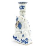 Japanese Hirado porcelain figural floral encrusted candlestick hand painted with flowers, 16cm