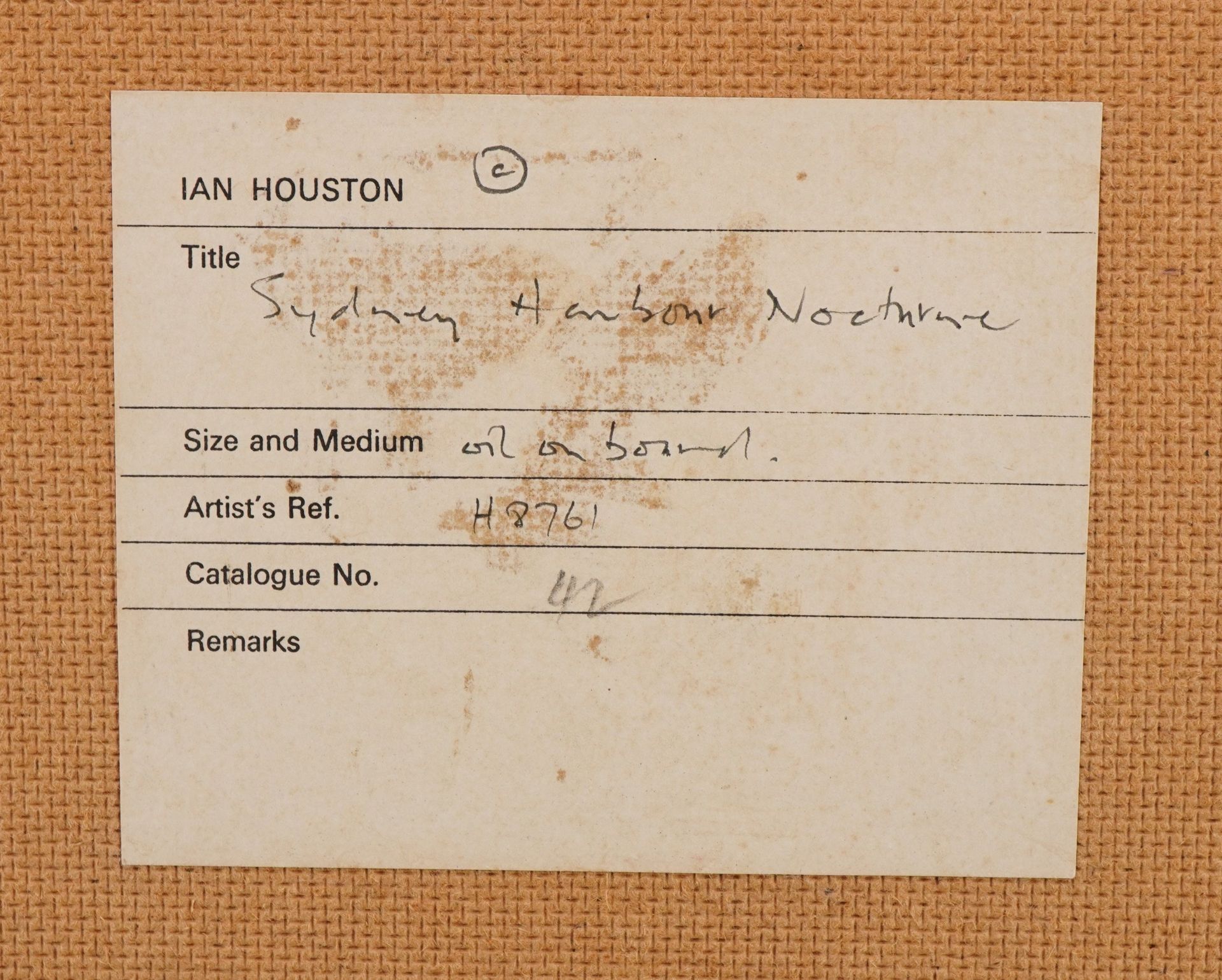 Ian Houston - Sydney Harbour, Nocturne, oil on board, Polak Gallery, London and inscribed label - Bild 5 aus 6