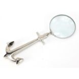 Novelty silver plated magnifying glass in the form of an anchor, 29.5cm in length For further