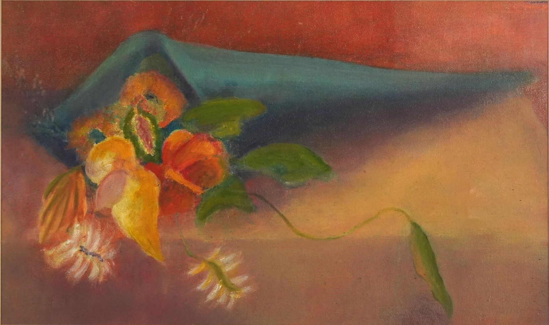 J Rosenthal - Abstract composition, still life flowers, mounted, framed and glazed, 52cm x 31cm