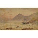Harry J Williams 1874 - Rocky coastal scene with shipwreck, 19th century English heightened