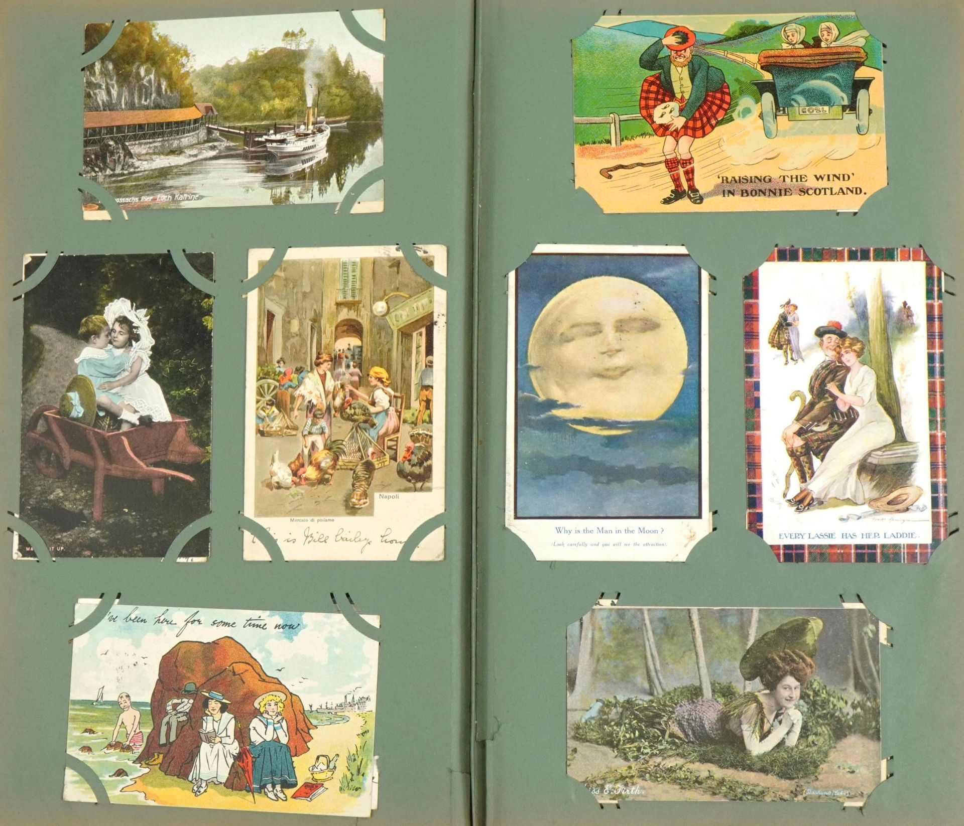 Edwardian and later topographical, social history and comical postcards arranged in an album - Image 6 of 15