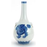 Chinese blue and white porcelain vase with animalia handles, hand painted with dogs of Foo, six