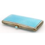 Unmarked silver and blue guilloche enamel ladies cigarette case with gilt interior, 7.5cm wide, 81.