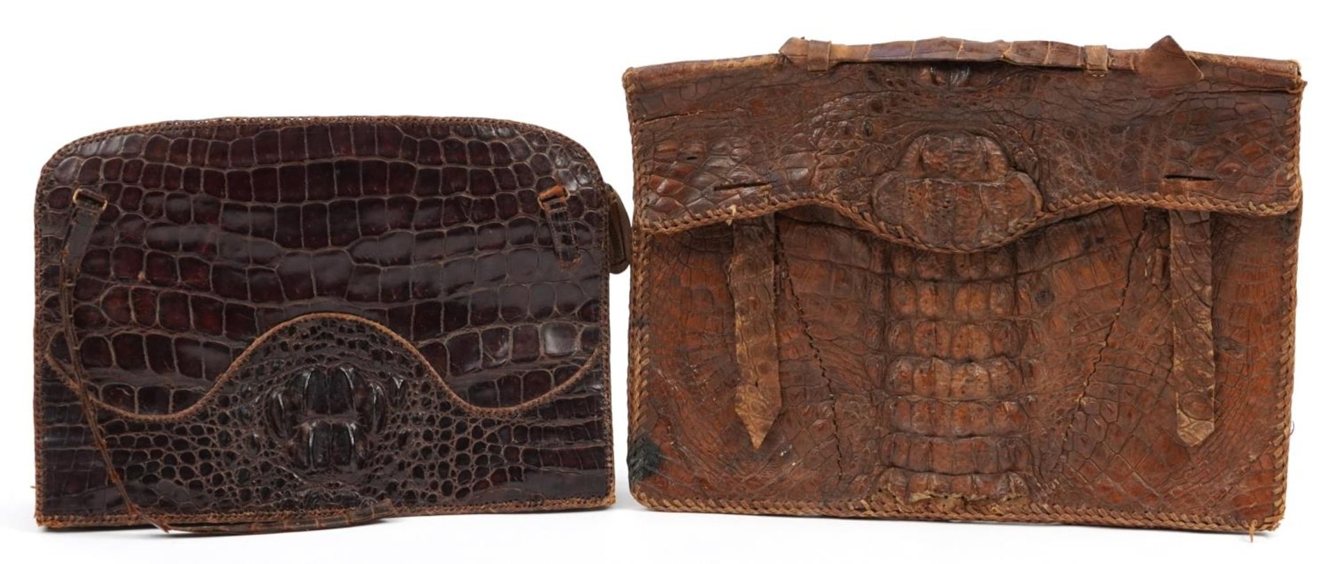 Two vintage crocodile skin bags, the largest 41cm wide For further information on this lot please