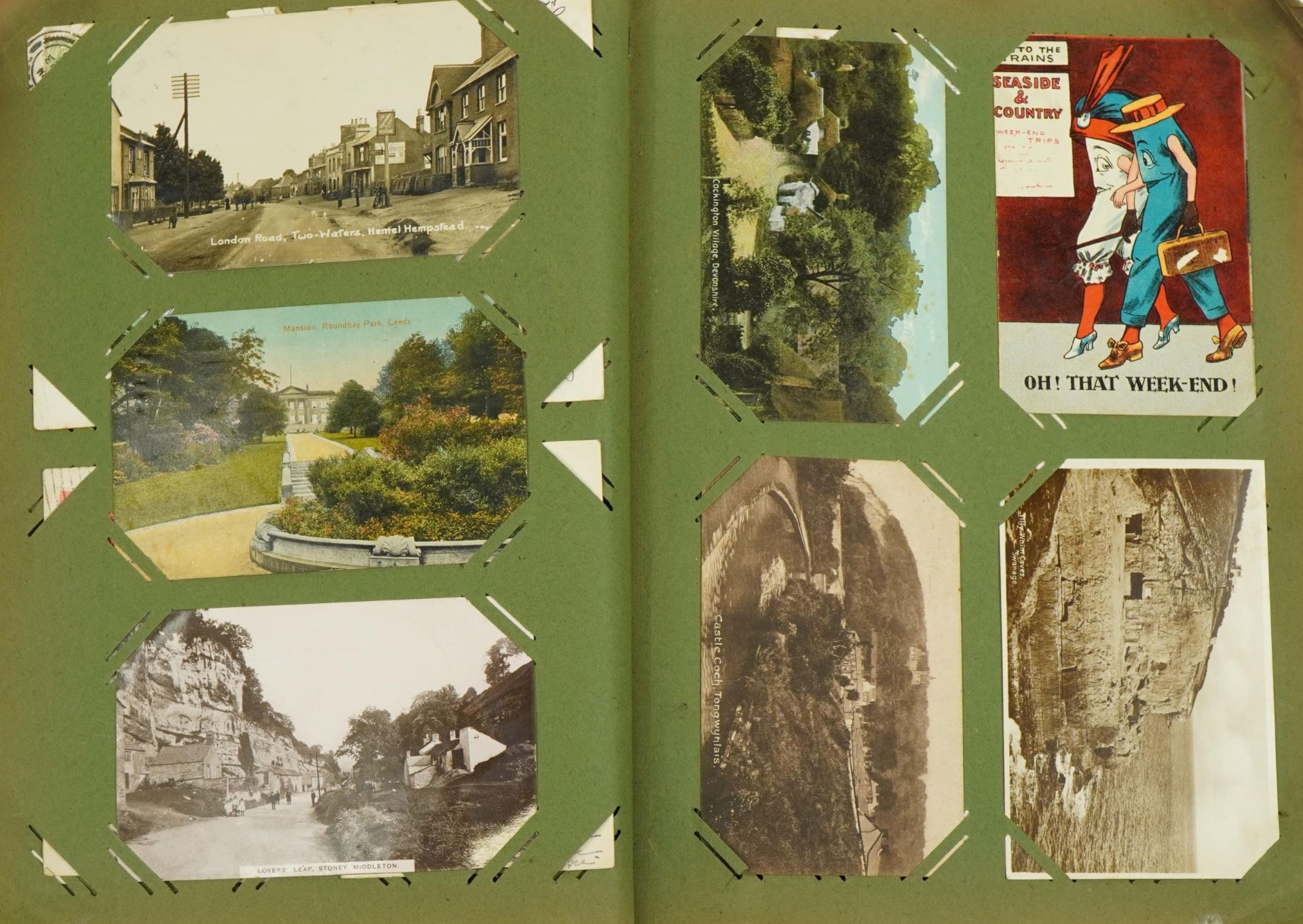Good collection of Edwardian topographical and social history postcards arranged in an album, some - Image 15 of 19