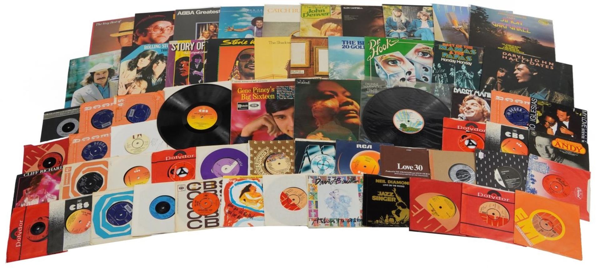 Vinyl LP records and 45rpms including Barbara Streisand, Motown, The Shadows, Stevie Wonder and