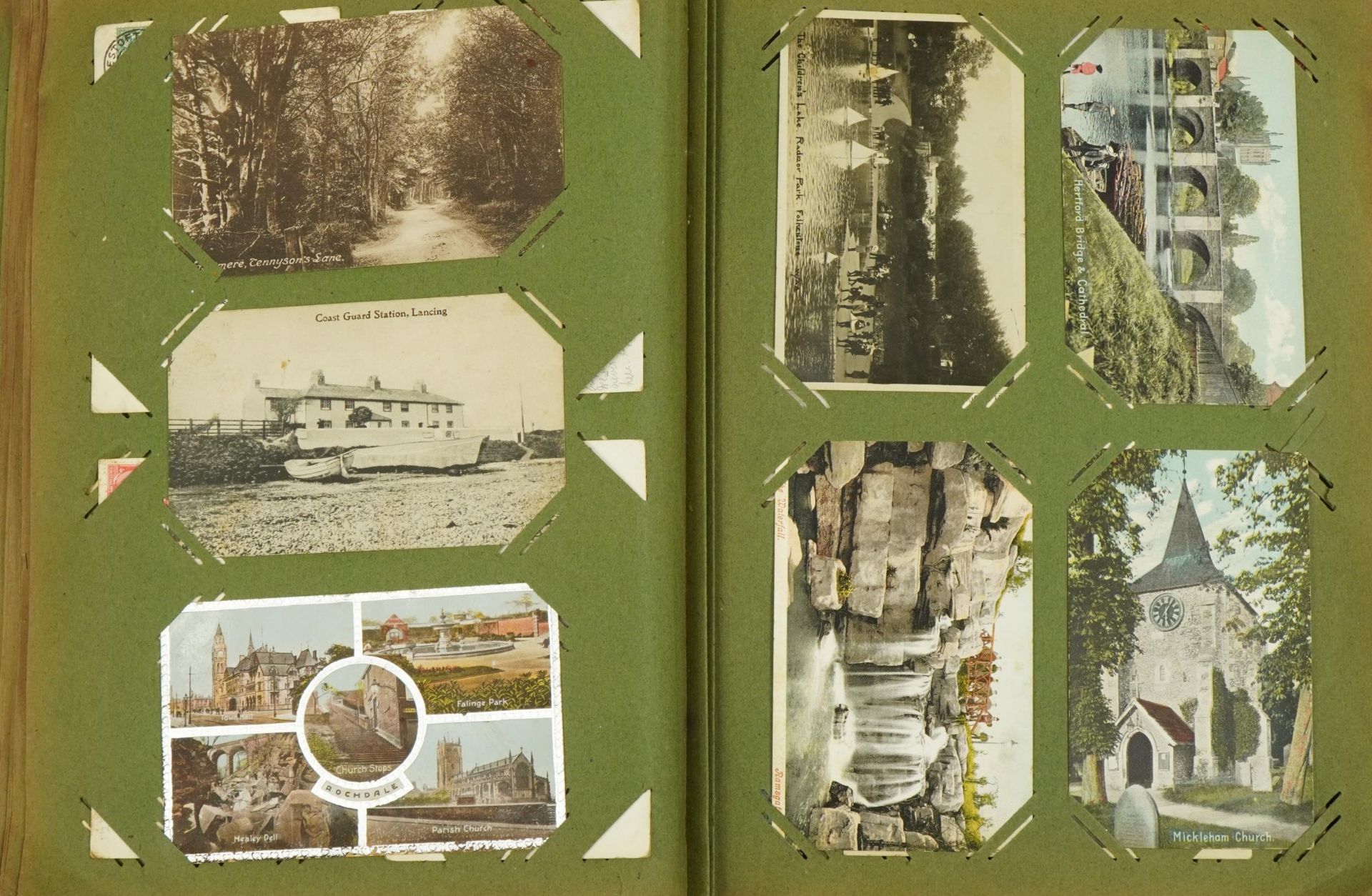 Good collection of Edwardian topographical and social history postcards arranged in an album, some - Image 10 of 19